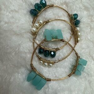Chic Gold and Teal Beaded Bracelet Trio
